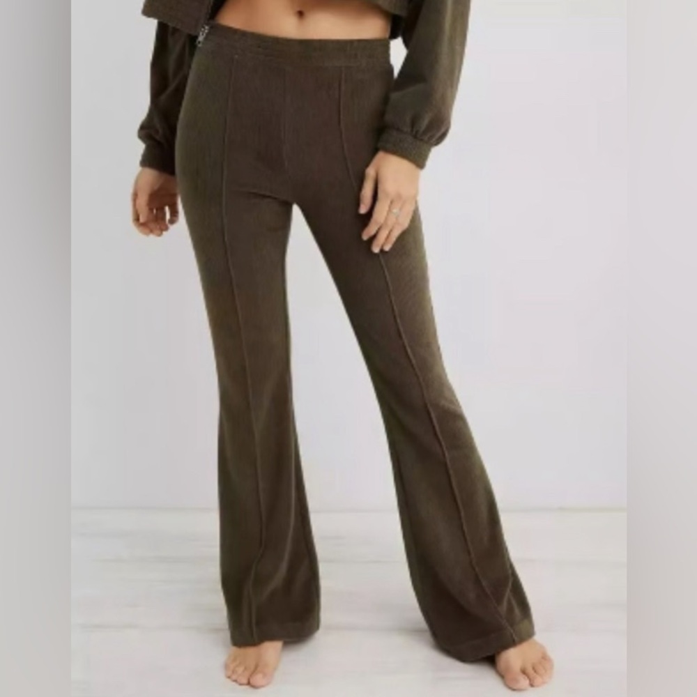 Aerie Green Corduroy Flared Pants